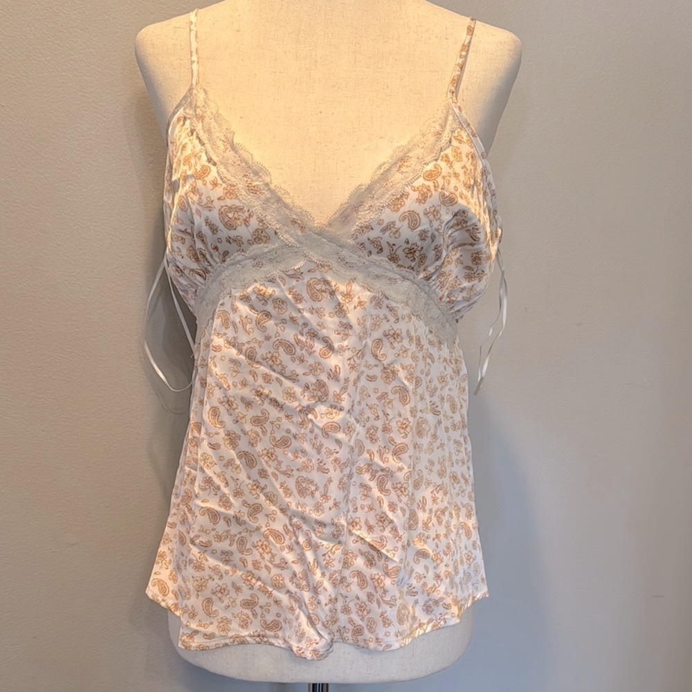 Hippie Rose Floral silky Lace Trim Women's Top NWT M
